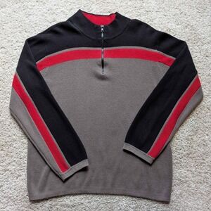Arizona Jean Company Quarter Zip Sweater Mens Large Grey Black Red Colorblock